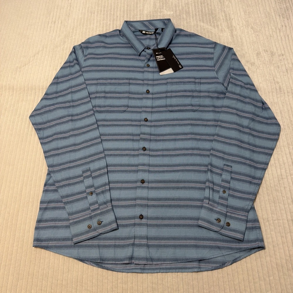 Travis Mathew Shirt‎ Mens XL Long Sleeve Button Up Pockets Casual Plaid Blue